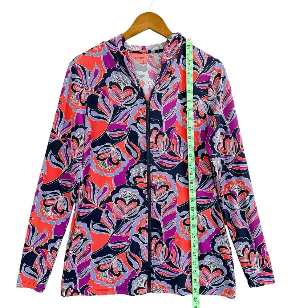 Lands End Women Hoodie Jacket Colorful Abstract Full Zip sz/ S - Picture 11 of 14
